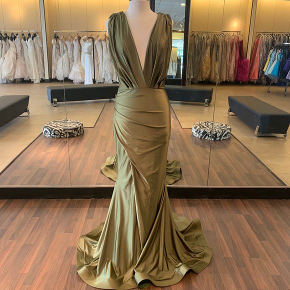 jersey fit and flare gown with slit - Picture 1 of 3